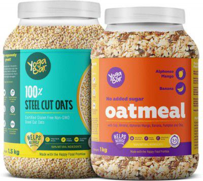 Yogabar Steel Cut Oats 1.5kg and Oatmeal 1kg Combo Plastic Bottle (2 x 1.25 kg)