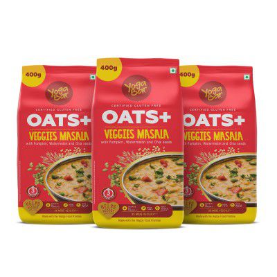 Yogabar Veggie Masala Oats | Masala Oats with 3X More Veggies, Pumpkin, Watermelon and Chia Seeds That Helps Reduce Cholesterol | 400gm Each ( Pack of 3 )
