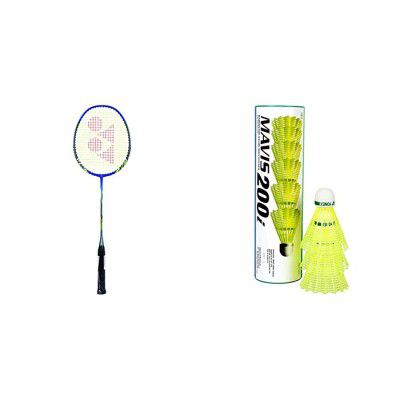 Yonex Nano ray 6000i Aluminum-Alloy Strung Badminton Racquet with Full Cover & Mavis 200i Nylon Shuttle Cock, Pack of 6 