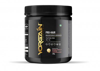Yorgain Pro-Hair Plant Protein Powder For Hair Growth | Hair Supplement Powder For Hair Fall | 70% Protein Per Scoop | Hair Nutrition For Hair Treatment | Multivitamin For Hair Thickness (Banana Vanil