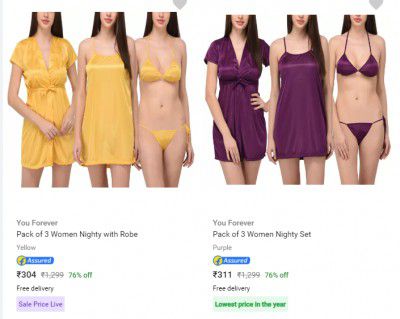 You Forever Pack of 3 Women Nighty with Robe @ ₹304