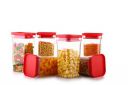 YouBee Plastic Unbreakable Air Tight Kitchen Storage Container, 1100 Ml Set 6 (Red)...