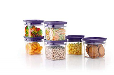YouBee® Unbreakable Air Tight Kitchen Storage Container for Rice | Dal | Atta, BPA-Free, Flour | Cereals | Snacks | Stackable | Modular, 600 Ml Set 6 (Purple)