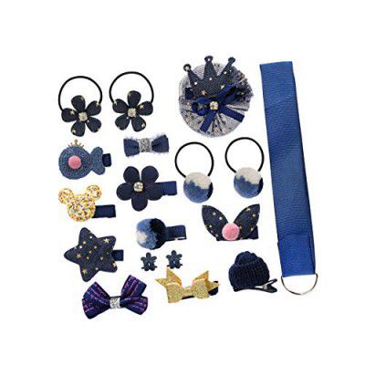 YouBella Hair Jewellery Clip Set for Baby Band for Girls (Pack of 18) (Blue)