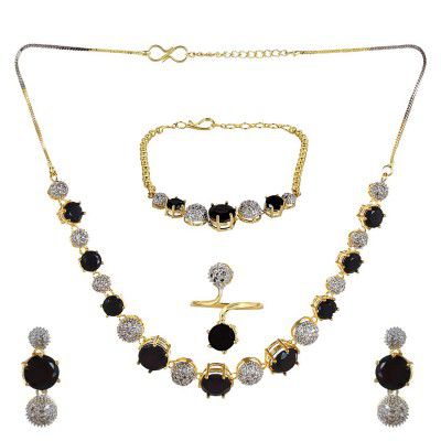 YouBella Jewellery Set for Women Latest Design American Diamond Combo of Necklace Set with Earrings 