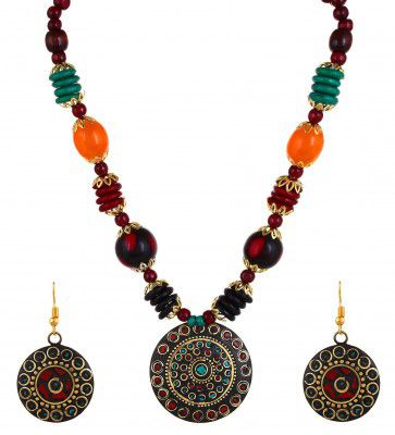 YouBella Jewellery set for Women Tibetan Pendant Necklace with Earrings for Women & Girls (Gift) Tribal Necklace Jewellery Beads Necklace