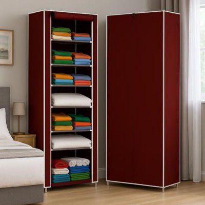 YouCopia Collapsible Wardrobe 9 Shelves Storage Clothes Storage  for Home Office-Maroon