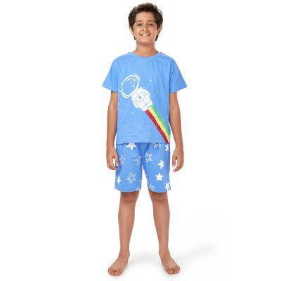 YouGotPlanB Unisex Pure Cotton Night Suit | Half Sleeve | Printed Design | Kids Nightwear/Nightdress for Boys and Girls | Top and Pyjama Set