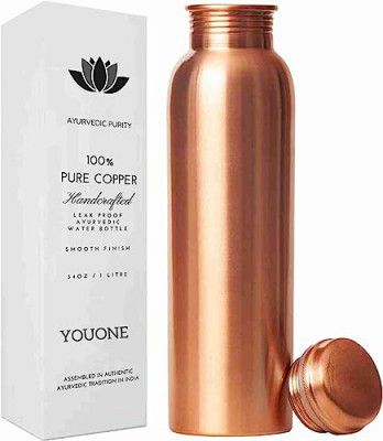 YOUONE 100% Copper Water Bottle Leak Proof for dining (1 LTR) 1000 ml Bottle 1000 ml Bottle (Pack of 1, Copper)
