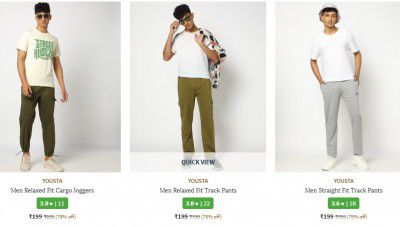 Ajio: Flat 80% OFF | YOUSTA Men's Track Pants Starts at Rs 149