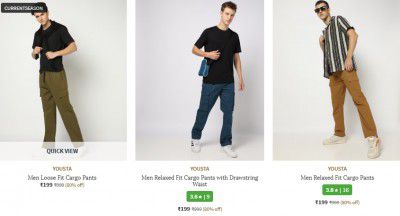 Ajio: Flat 80% OFF | YOUSTA Men's Trousers Starts at Rs 199