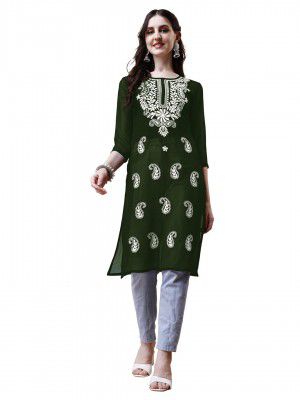 Youthnic Women's Georgette Embroidered Patch Work Straight Kurta