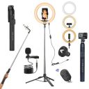 Youtuber Kit | 10" Ring Light (3 Light Modes), Imported Mic, 67" Selfie Stick Tripod Stand ...