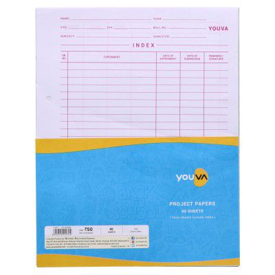 MRP ERROR | YOUVA Navneet Project Paper For Project/Assignment/Practical/Homework | 22 Cm X 28 Cm | 1 Side Ruled / 1 Side Plain | 40 Sheets| Pack Of 4