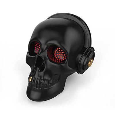 YSEECHENS Skull Bluetooth Speaker Novelty Skeleton Unique Wireless Portable Speakers with Eyes Lights (Black)