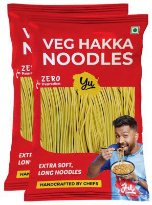 Yu - Veg Hakka Noodles - Extra Long & Extra Soft - Not Fried & No Palm Oil - Zero Preservatives & 100% Natural - Just Boil - Ready in 5 mins - Serves 6-300g - (Pack of 2)