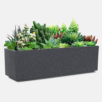 YUCCABE ITALIA Plastic Fox-B Box Tray Railing Hanging Rectangular Planter - Grey 24 x 7 Inches