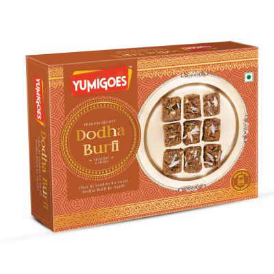 Yumigoes Dodha Burfi 350g – Authentic Indian Burfi with Dry Fruits & Desi Ghee | Fudgy Indian Sweet Box for Diwali, Rakhi, Gifting & Traditional Celebrations