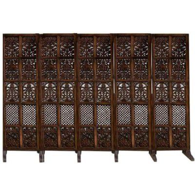 Z.A SAWMIL ART Wooden Room Divider with Stand - Privacy Screen, Support Base, Stable Living Room and Office Partition - Mix Frame Design, 6 Feet, Brown (5 Panels with 6 Stands)