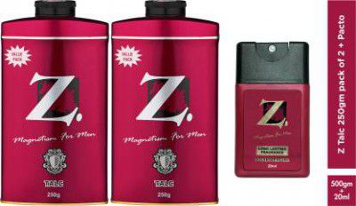 Z - Magnetism for Men Z Talc 250 gm (Pack of 2) + Pocket Perfume  (520 g)