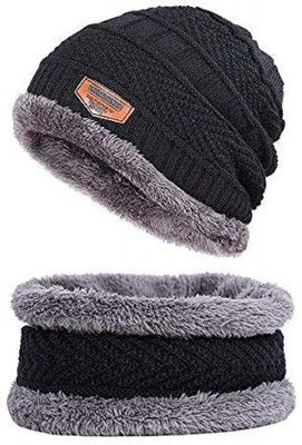Zacharias Mens Woolen Cap with Neck Muffler/Neckwarmer Set of 2 Free Size