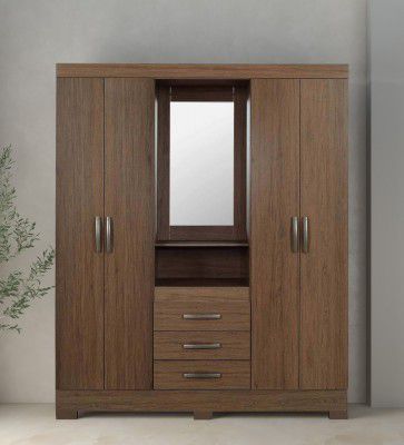 Zamami 4 Door Wardrobe in Brown Oak Finish with Mirror