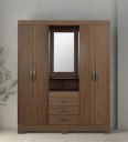 Zamami 4 Door Wardrobe in Brown Oak Finish with Mirror...