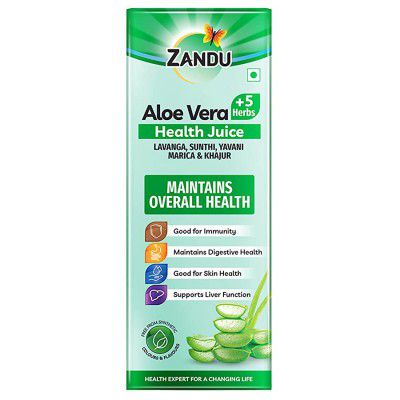 Zandu Aloe Vera + 5 Herbs Health Juice | Ayurvedic Immunity Booster | Good for Digestive Health, Skin Health & Liver Function | No Added Sugar (1000ml)