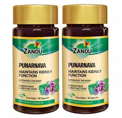 Zandu Punarnava Capsules - (Pack of 60 Veg capsules x 2) With Goodness of Natural Punarnava Extract known for Good Gut Health