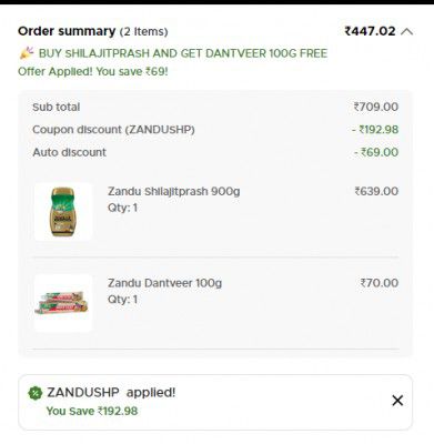 Zandu Shilajitprash 900g @ ₹447 + Get Free Dantveer Toothpaste (100g)