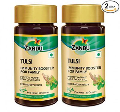 Zandu Tulsi 120 Veg Capsules, Tulsi is known as Natural Immunity Booster and Stress Buster - (Pack of 60 x 2)