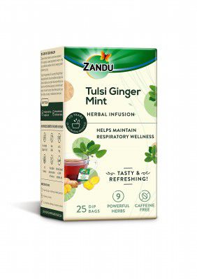 Zandu Tulsi Ginger Mint Herbal Infusion, a Herbal Tea (25 Tea Bags)