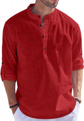 Zartha Men's Solid Cotton Blend Regular Fit Full Sleeve Straight Short Kurta Shirt, Casual and Formal Wear