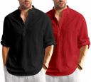 Zartha Men's Solid Cotton Blend Regular Fit Full Sleeve Mandarin Collar Straight Short Kurta Shirt, Combo Pack of 2...