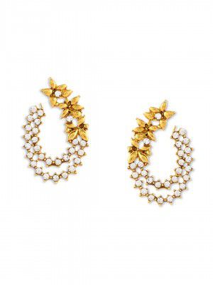 Zaveri Pearls Antique Gold Tone Floral Design Stud Earring For Women - ZPFK8055