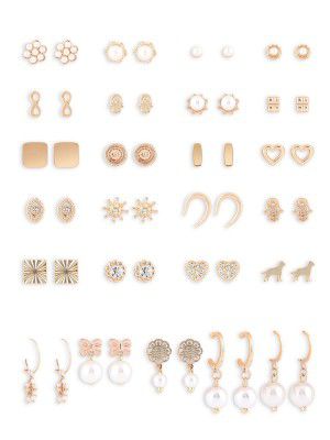 Zaveri Pearls Set of 25 Gold Tone Contemporary Studs & Drop Earrings For Women-ZPFK15140