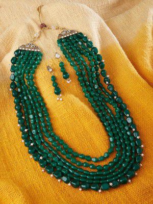 Zaveri PearlsGold-Plated Green Beaded Jewellery Set