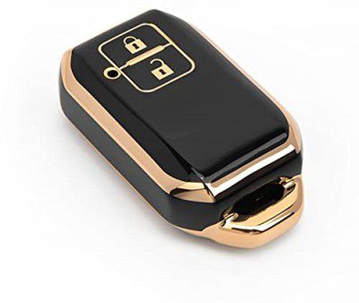 Zealsy® TPU Key Cover Compatible with Maruti Suzuki Jimny, Fronx, Baleno 2019, Grand Vitara, New Brezza 2022, Swift, Ertiga, XL6, DZire, Ignis 2 Button Smart Key (Black Gold)