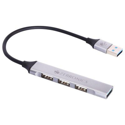 Zebronics 200HB USB 3.0 4 Port hub with Hi Speed Data Transfer, Aluminum + ABS Body, 15cm Cable, Sleek Design and Plug Play Usage