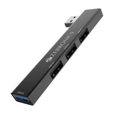 ZEBRONICS 210HB, 4 in 1 USB Hub, USB 3.0, 4 USB Ports, Speeds Upto 5 Gbps, Metal Body, for Mac | Laptops