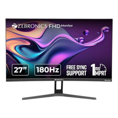Zebronics 27" Curved (1500R) 180Hz Gaming Monitor with FHD 1080p, ZEB-S27B