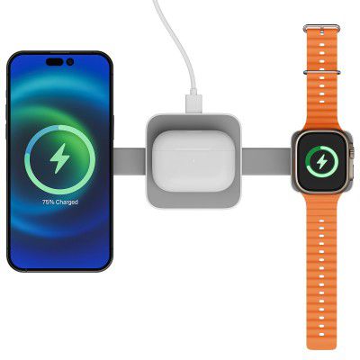 Zebronics 3 in 1 Wireless Foldable Charging Pad, 23W Output, MagSafe Compatible, Fast Charging, 1m Type-C Cable, for iPhone 16/15/14/13/12 Series (MagBoost 20, Matt White)
