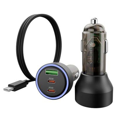Zebronics 82W Car Charger, Dual Type-C & USB Output, Type-C to Type-C Cable 1m, (CC82)