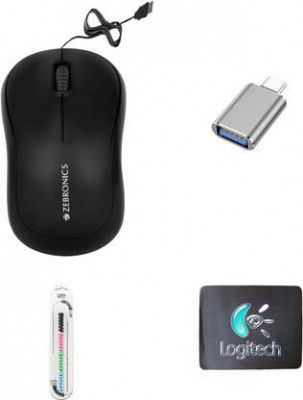 ZEBRONICS Comfort Mouse, C-OTG, MousePad, Cable Protector (Set of 4) Combo Set