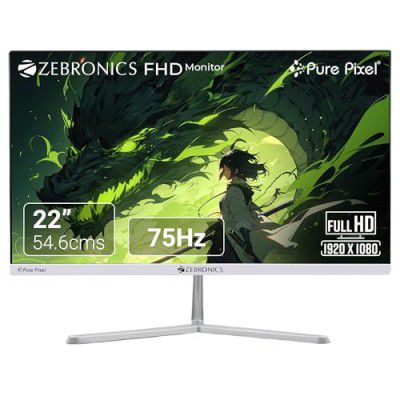 ZEBRONICS EA22FHD LED 22" Monitor, 75Hz, FHD 1920x1080, Slim Design, 16:9 Aspect Ratio