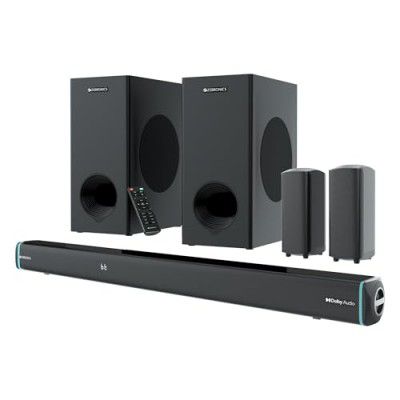 ZEBRONICS Juke BAR 9552, Dolby Audio, Dual Wireless Subwoofer & Satellite, 625 Watts, RGB LED, Bluetooth Soundbar (Black, 5.2 Channel)