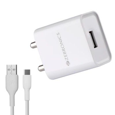 ZEBRONICS MA5212A USB Mobile Adapter with 12 Watts, Wide Input Range, Built-in Protections, High Efficiency, Compact Design, Type-C Cable Included