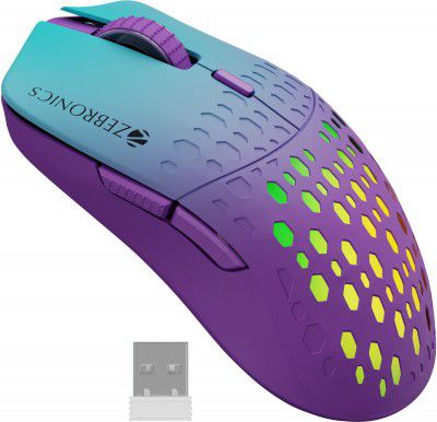 ZEBRONICS Marine Wireless Ambidextrous Optical Mouse Rechargable, 3200DPI, 6 Buttons, RGB, Ergonomic Design With Bluetooth (USB 2.0, Purple)