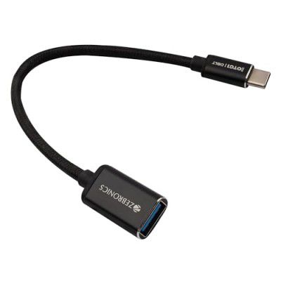 ZEBRONICS OTG1 Type C to OTG Connector with Male Type-C 3.1 Gen 1, Female USB 3.0 5Gbps*, 15cm Braided Cable, Metal Body, Sleek Design