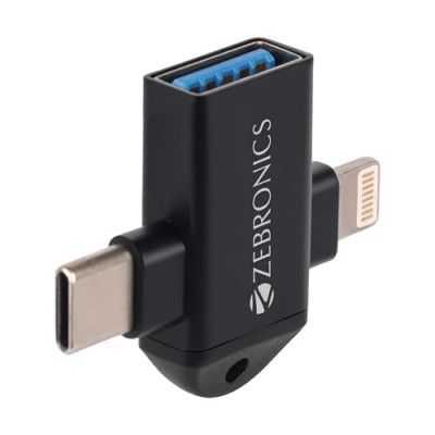 ZEBRONICS OTG2, 2 in 1 Lightning | Type C - USB OTG Converter, USB 3.0, Backward Compatible, Speeds Upto 5Gbps, Compatible